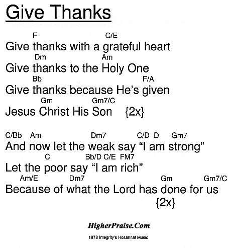 Give Thanks. . Give thanks with a grateful heart lyrics and chords